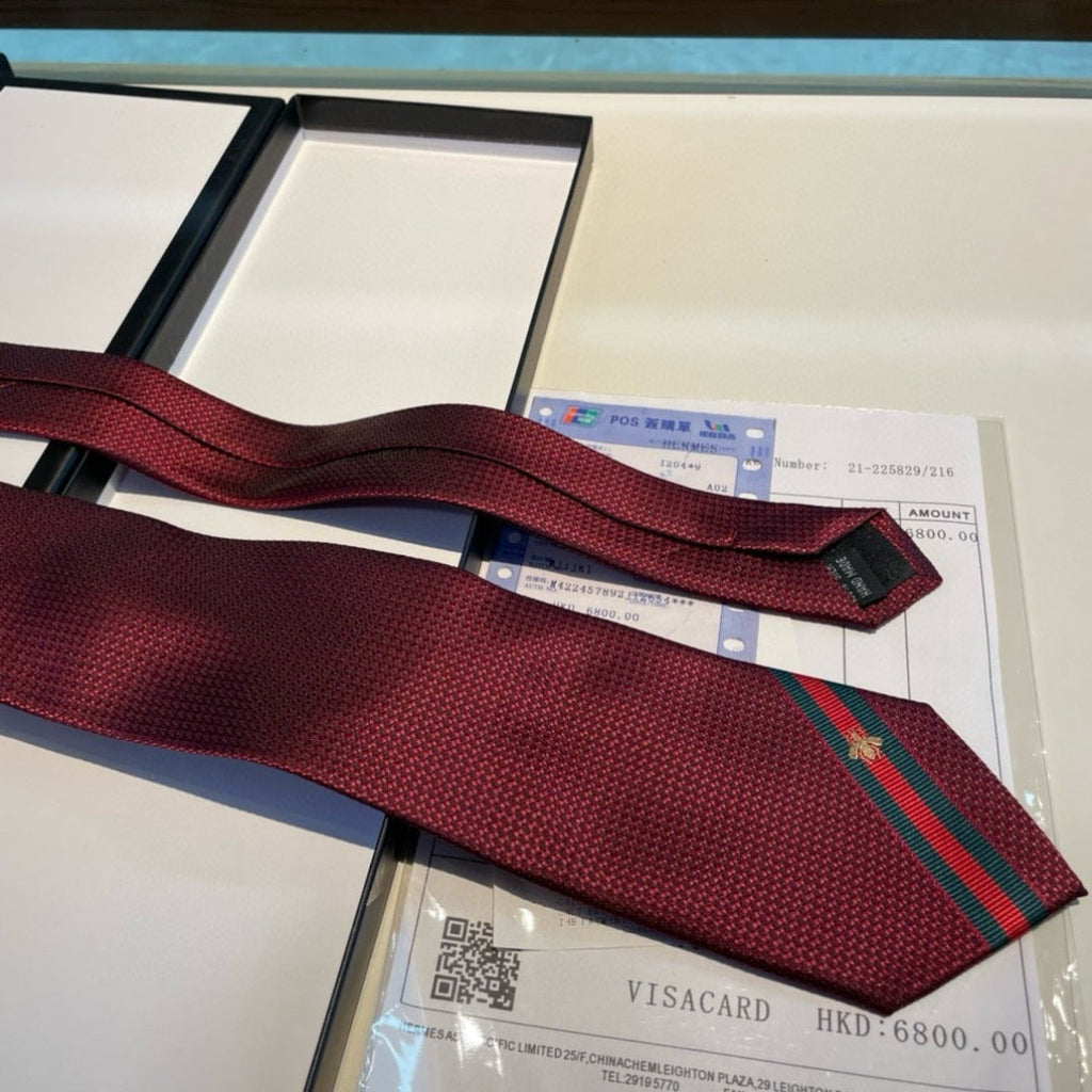 Gucci Style Men's Web Stripe Textured Silk Tie