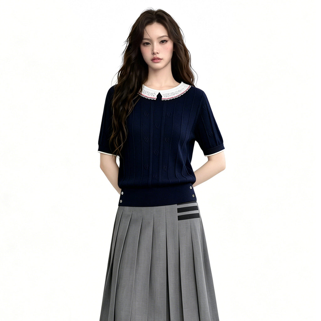 2026ss Women's Lace Collar Knit Top