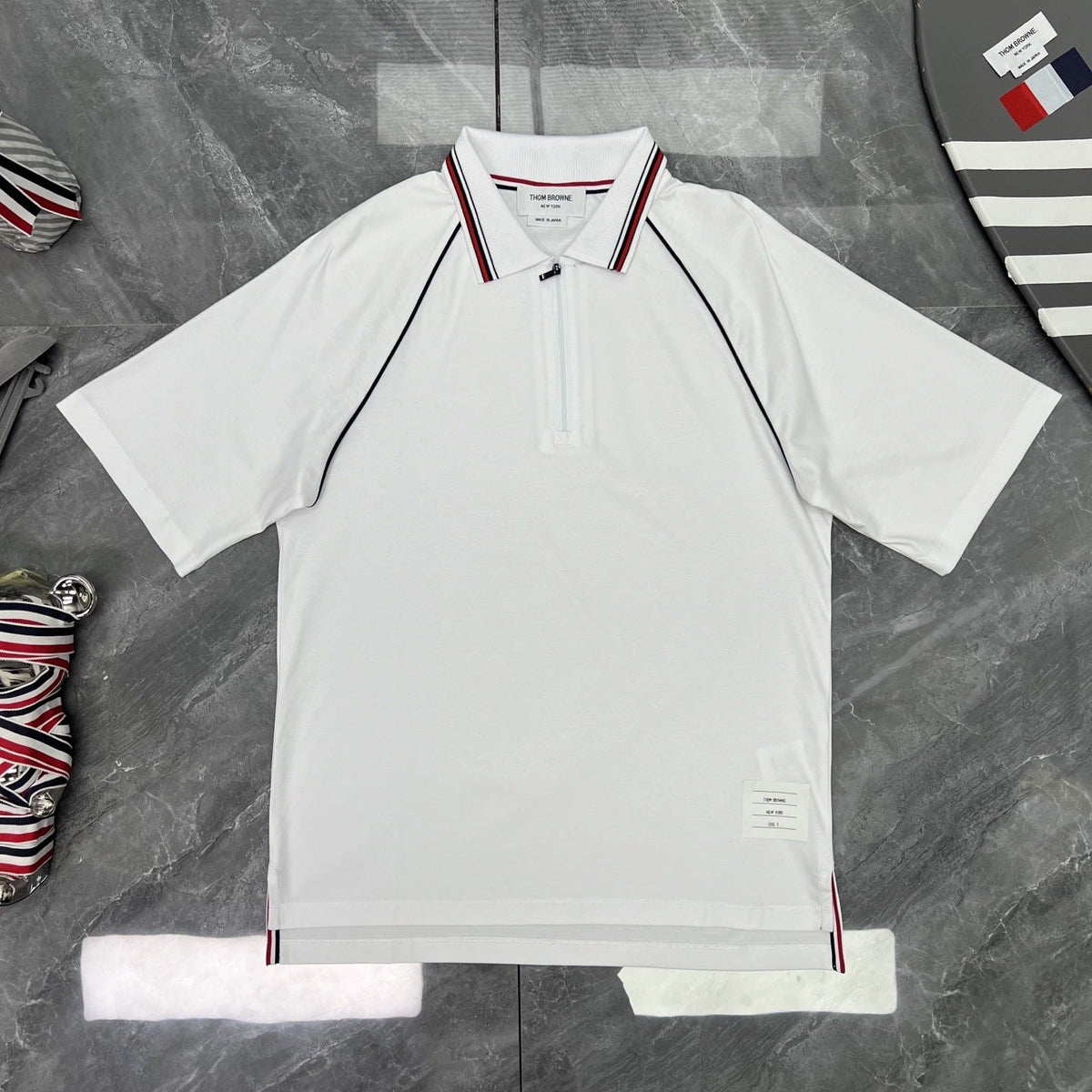 Striped Raglan Sleeve Zip Polo Shirt | Quick-Dry Short Sleeve