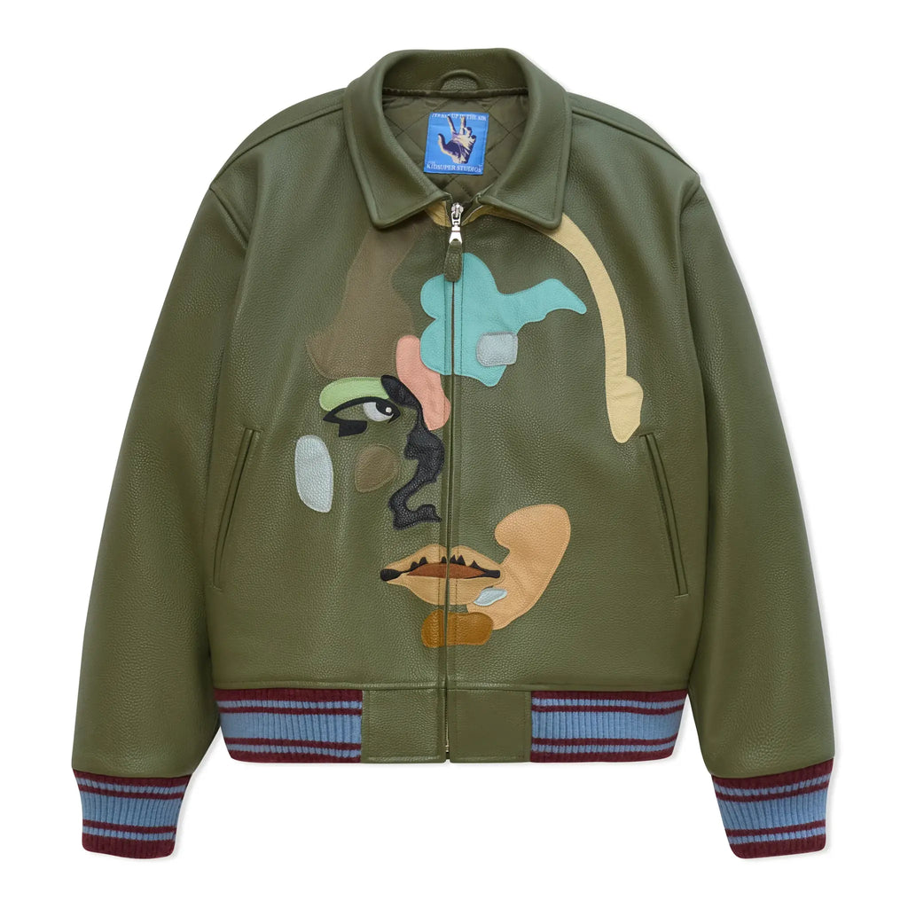 Kidsuper Patchwork Face Leather Varsity Jacket