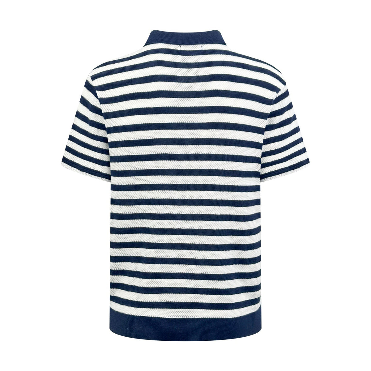 Polo Ralph Lauren Men's Striped V‑Neck Knit Short‑Sleeve Polo Shirt, Navy Pony Embroidery