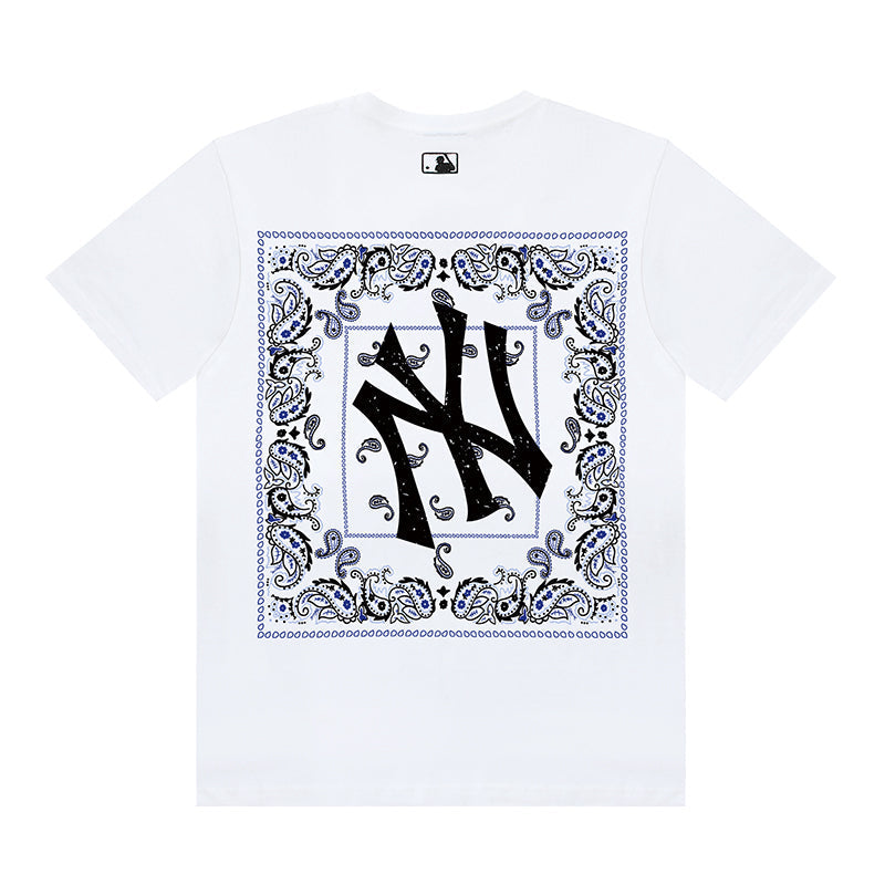 MLB Square Paisley Border Big Logo Cotton Crew‑Neck Short‑Sleeve T‑Shirt