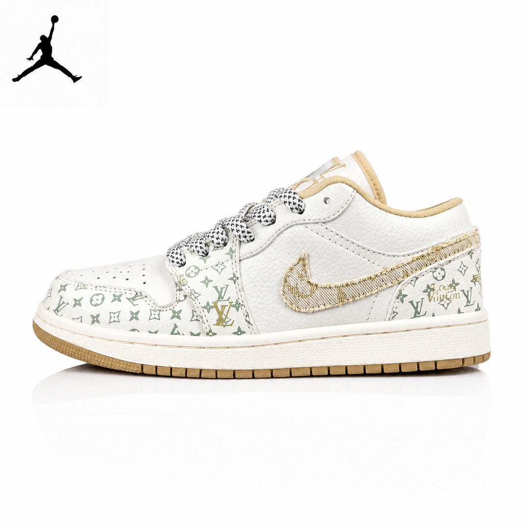Air Jordan 1 Low LV Collaboration Printed Khaki Unisex Sneakers SJ9950-004
