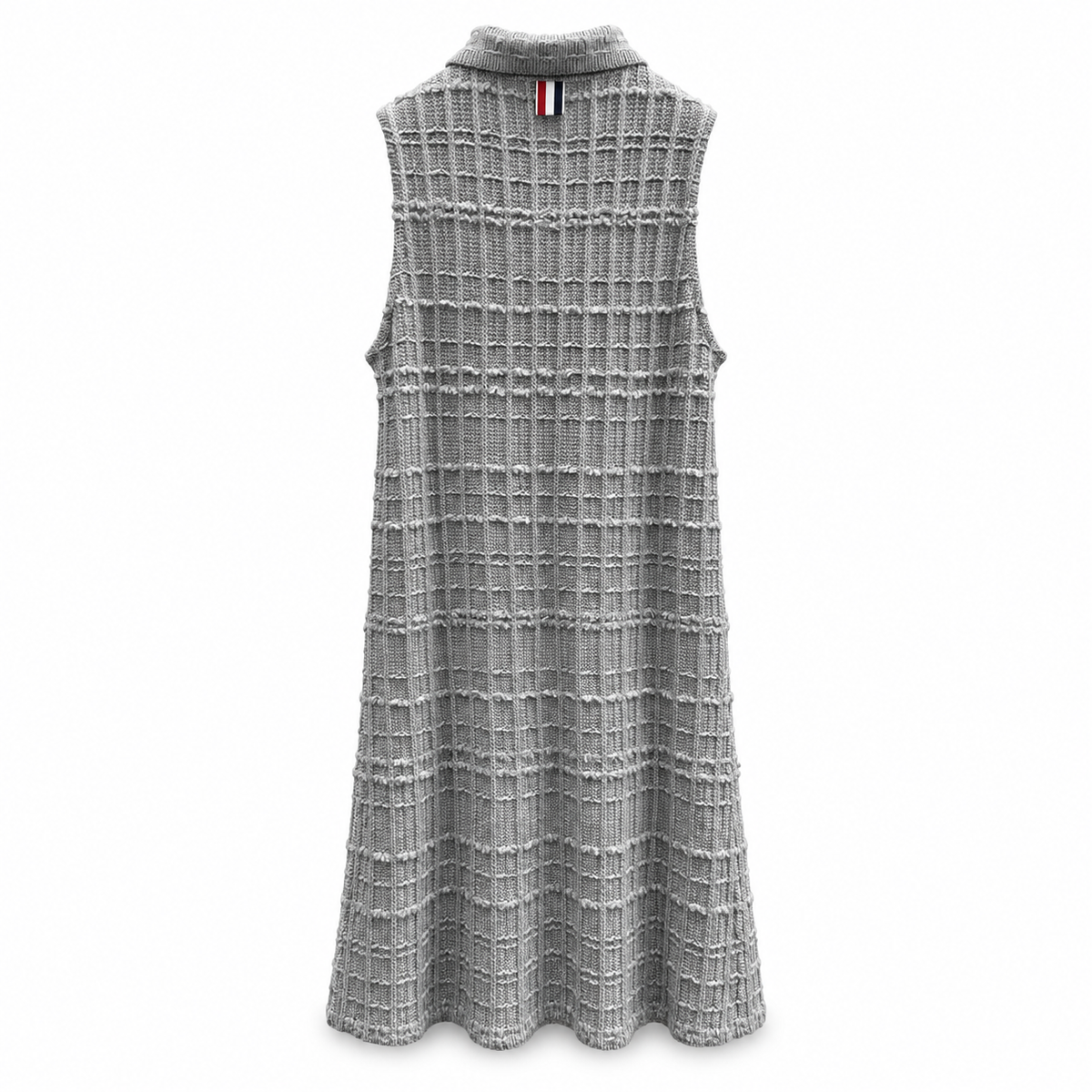 Thom Browne Style Gray Tweed Jacquard Sleeveless Polo Dress