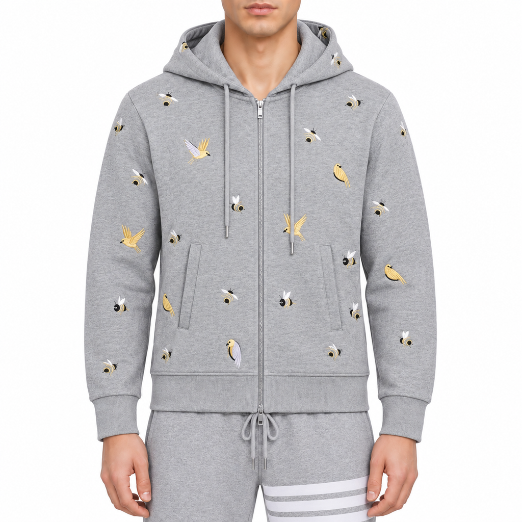 Premium 100% Cotton Embroidered Hoodie - Artistic Zip - Up Hooded Sweatshirt | Thom Browne