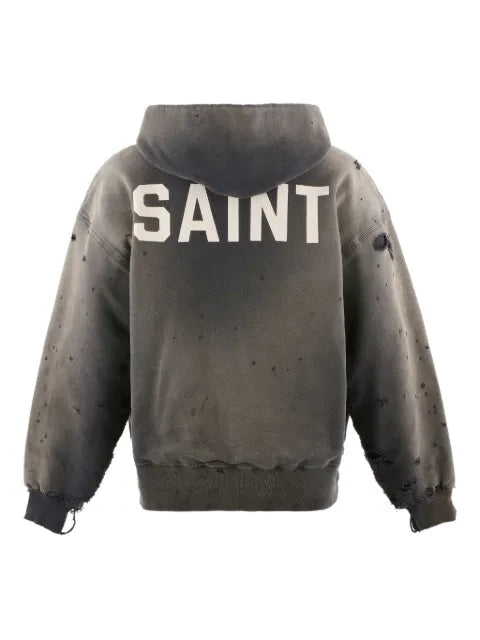 SAINT MXXXXXX distressed front pouch pocket hoodie