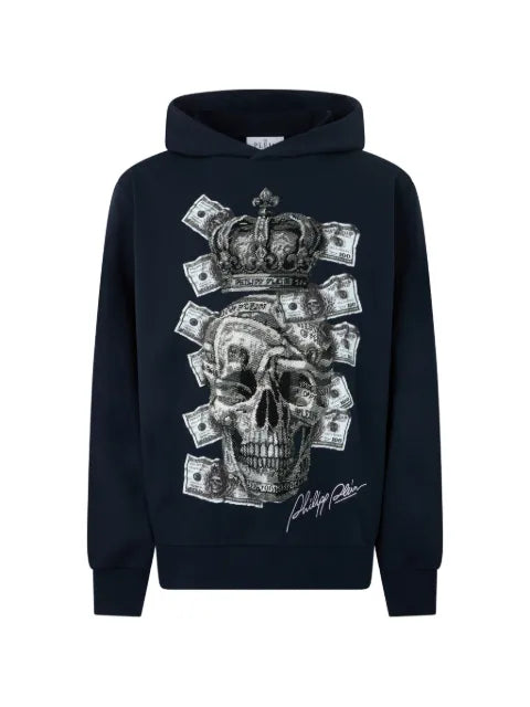 Philipp Plein dollar-print Skull rhinestone-embellished hoodie