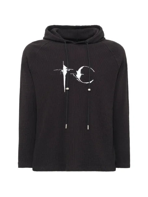 THUG CLUB waffle-knit logo-print hoodie