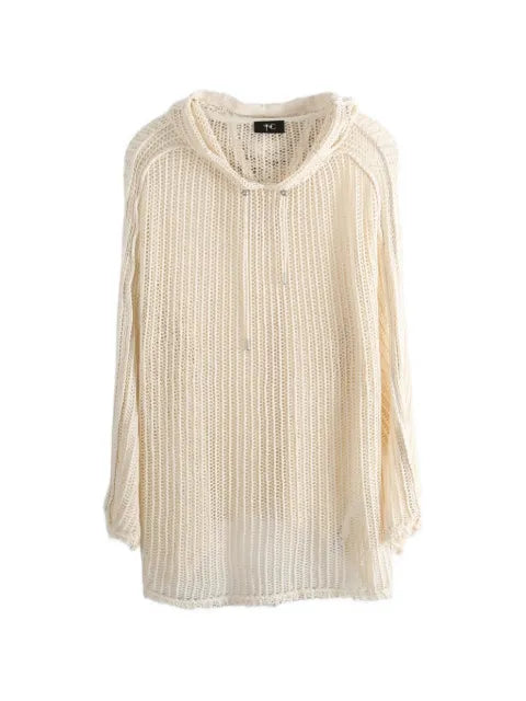 THUG CLUB mesh-knit distressed hoodie