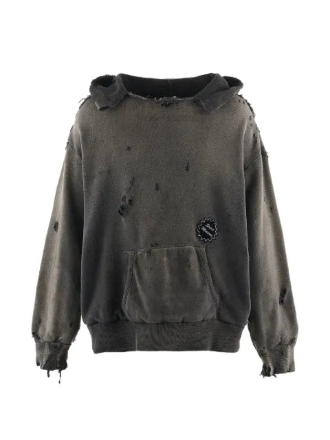 SAINT MXXXXXX distressed logo-patch hoodie