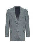 Brunello Cucinelli cashmere macro houndstooth tailor blazer with peak lapels and metal buttons