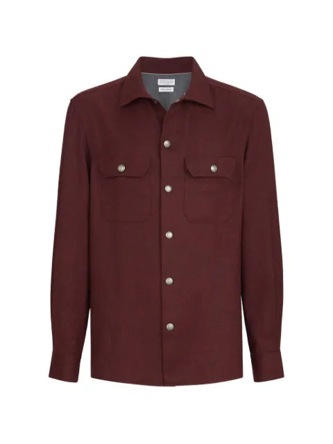 Brunello Cucinelli virgin wool flannel overshirt with spread collar and chest pockets