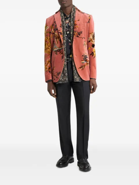 ETRO single-breasted cotton velvet jacket with placed floral and animal print