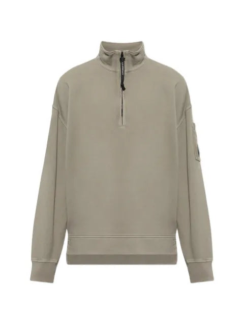C.P. Company brushed and emerized diagonal fleece mixed boxy half zip Lens sweatshirt