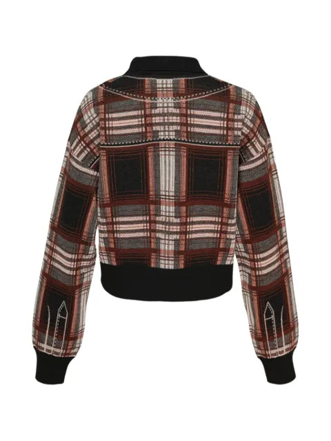 We11done plaid-knit collared cardigan