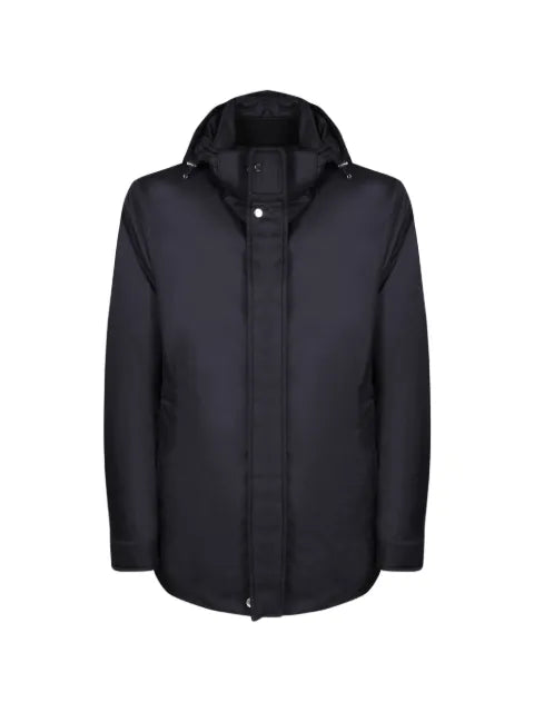 Moorer hooded concealed-fastening jacket