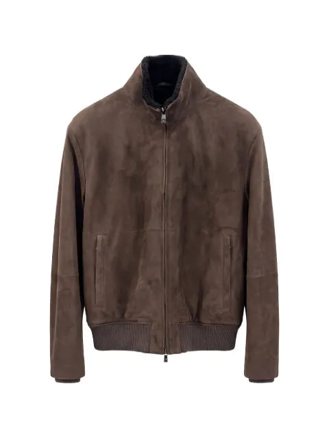 Corneliani suede long-sleeve bomber jacket