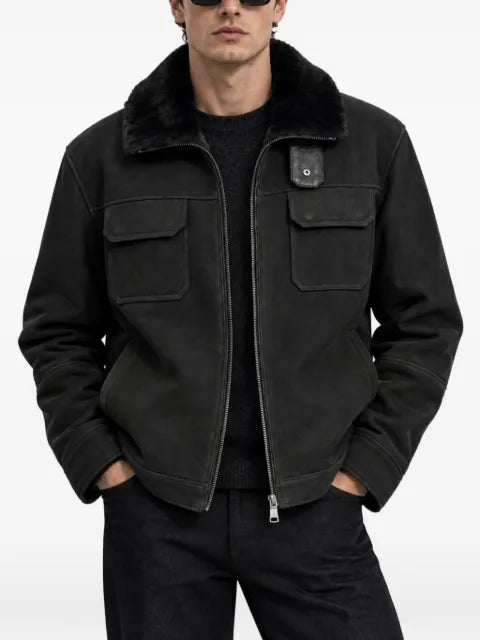 Poche Paris shearling-collar pocket-detail jacket