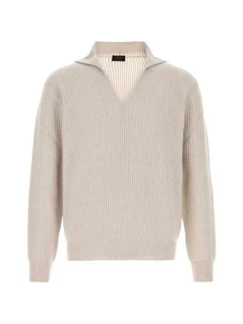 Brioni ribbed-knit cashmere polo sweater