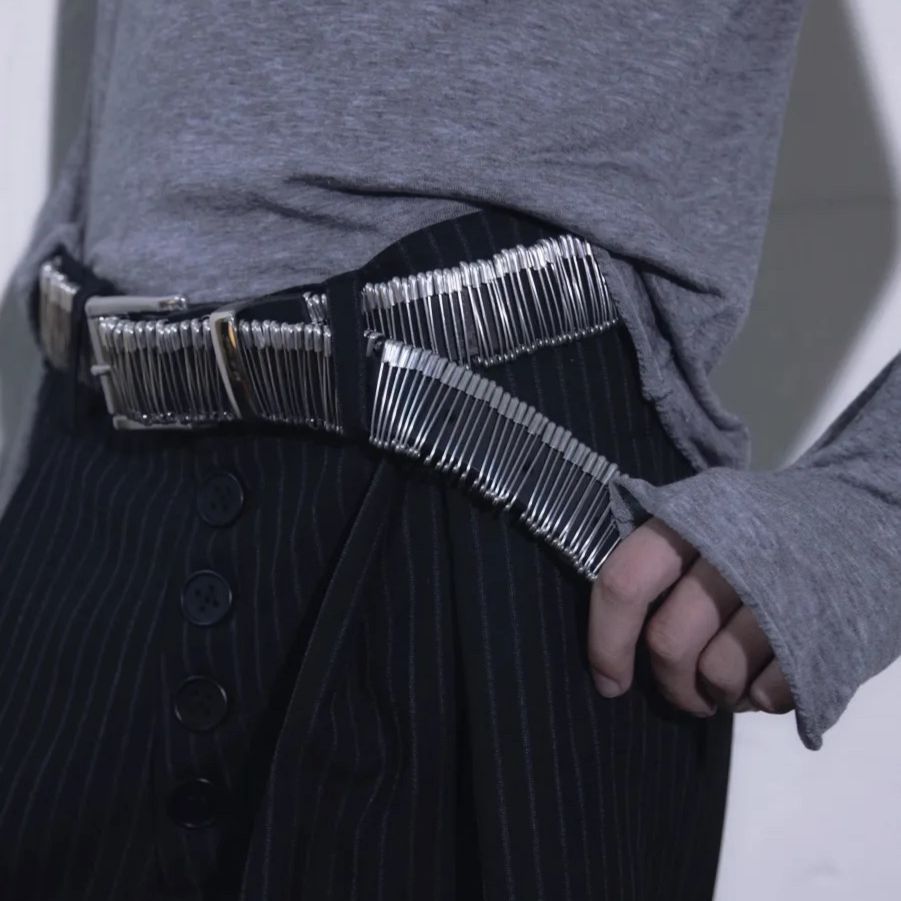 MANIFEST DROP2 Handmade Safety Pin Cowhide Belt Avant Garde Waist Belt