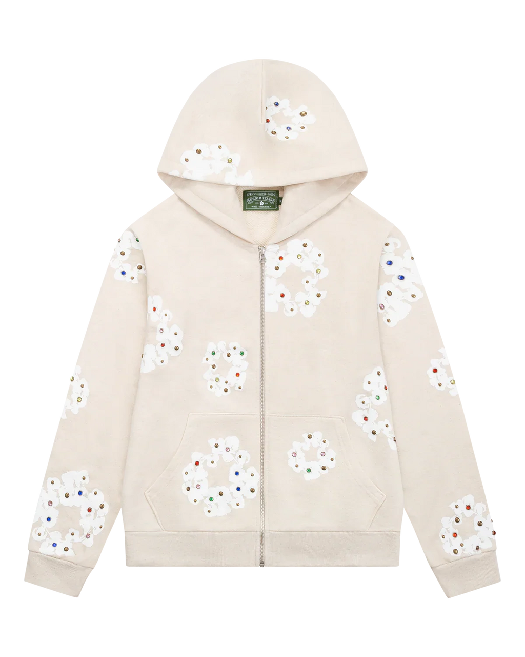 Denim Tears Rhinestone Cotton Wreath Zip Hoodie Oatmeal