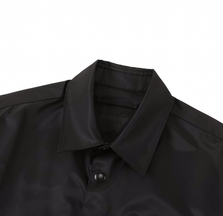 Black Nylon Button-Up Jacket