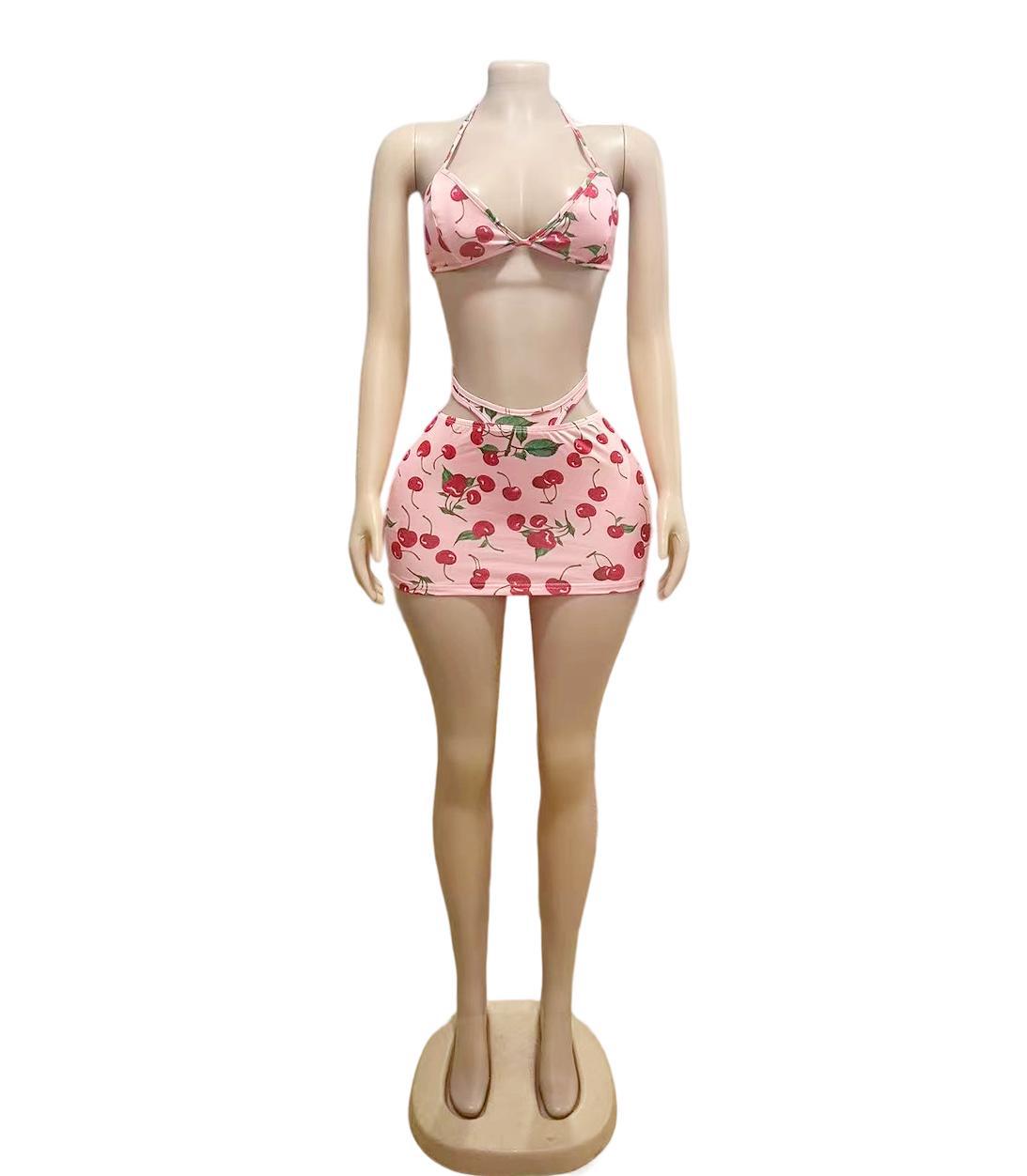 Cherry Print Cami Top and Mini Skirt Set Women