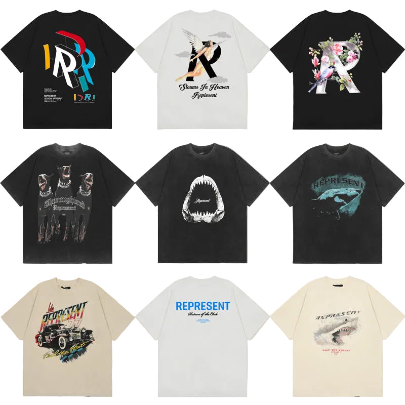 Represent Shark Washed Graphic Oversized Tee Streetwear Unisex