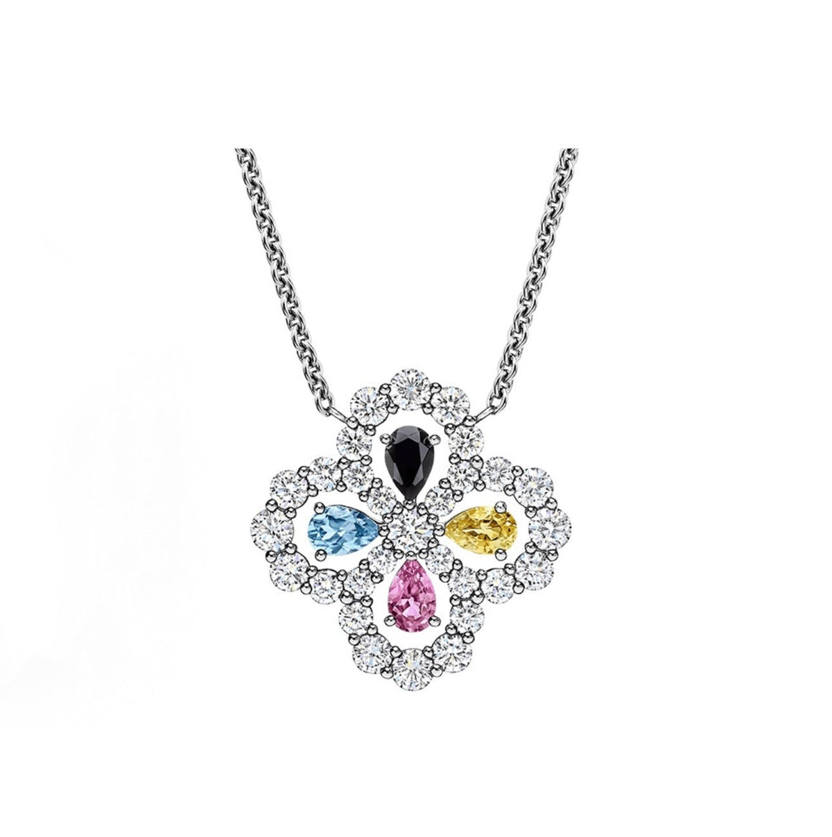 Harry Winston Style Four-Leaf Clover Cubic Zirconia Necklace