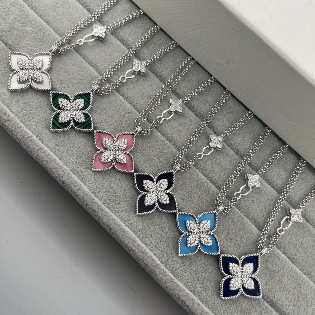 Roberto Coin Style Four-Leaf Clover Cubic Zirconia Necklace