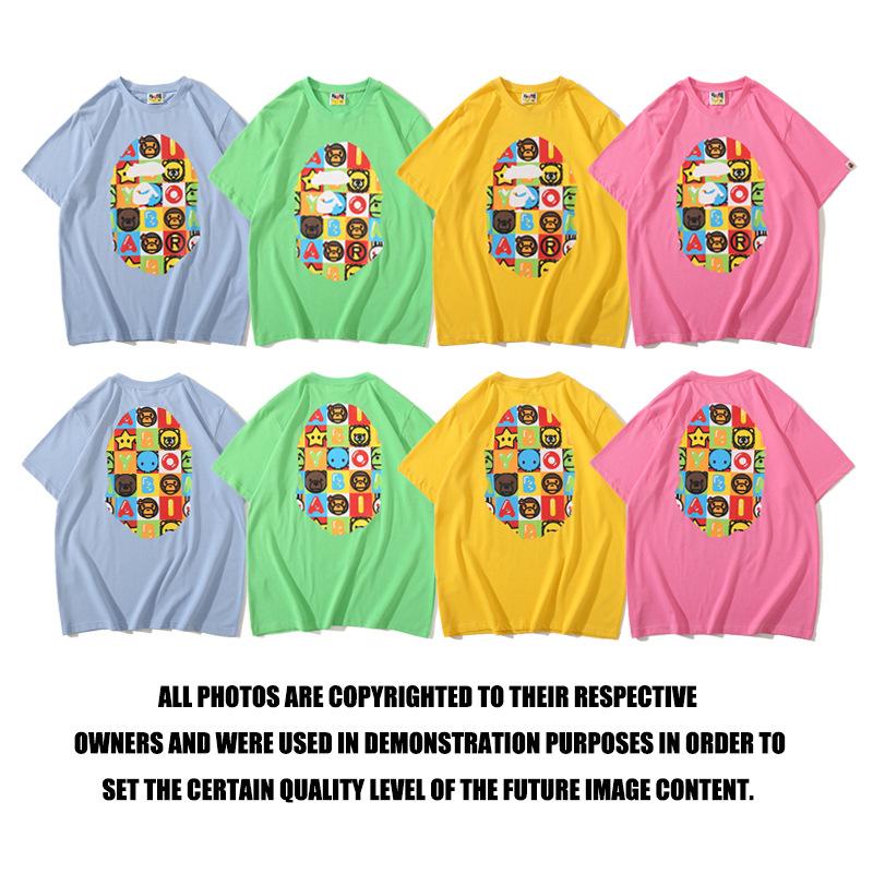 Bathing Ape T-Shirt Printed Round Neck Casual Short Sleeve Multi-Color Blocks Ape Head T-shirt