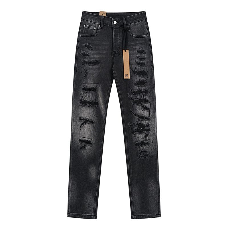 Ksubi Black Washed Distressed Slim Tapered Jeans