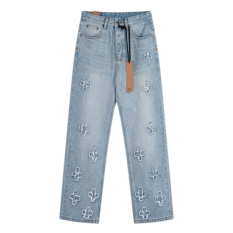 Ksubi Light Blue Embroidered Straight-Leg Jeans
