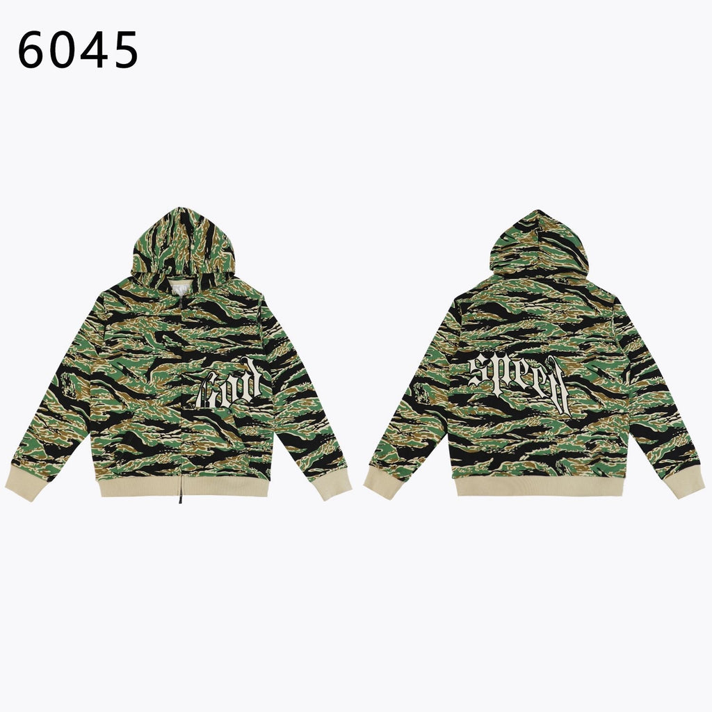 Godspeed Camouflage Gothic Letter Zip Hoodie