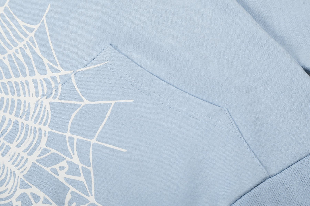 Sp5der Light Blue Graphic Hoodie & Sweatpants Matching Set