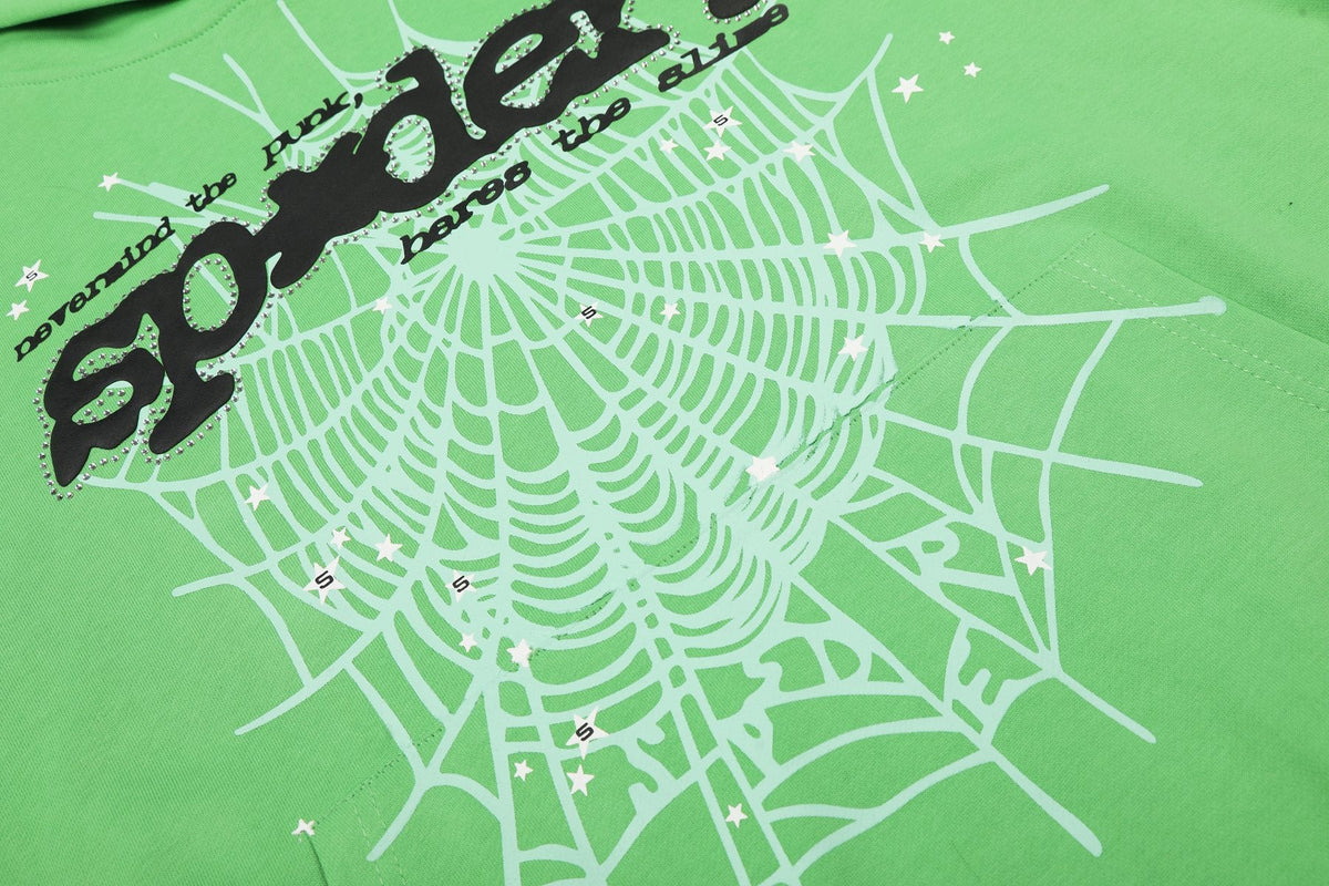 Sp5der Green Web Graphic Hoodie & Pants Matching Set