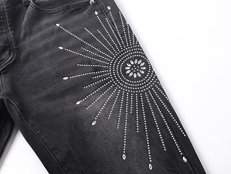 Purple Brand Rhinestone Sunburst Flare Jeans