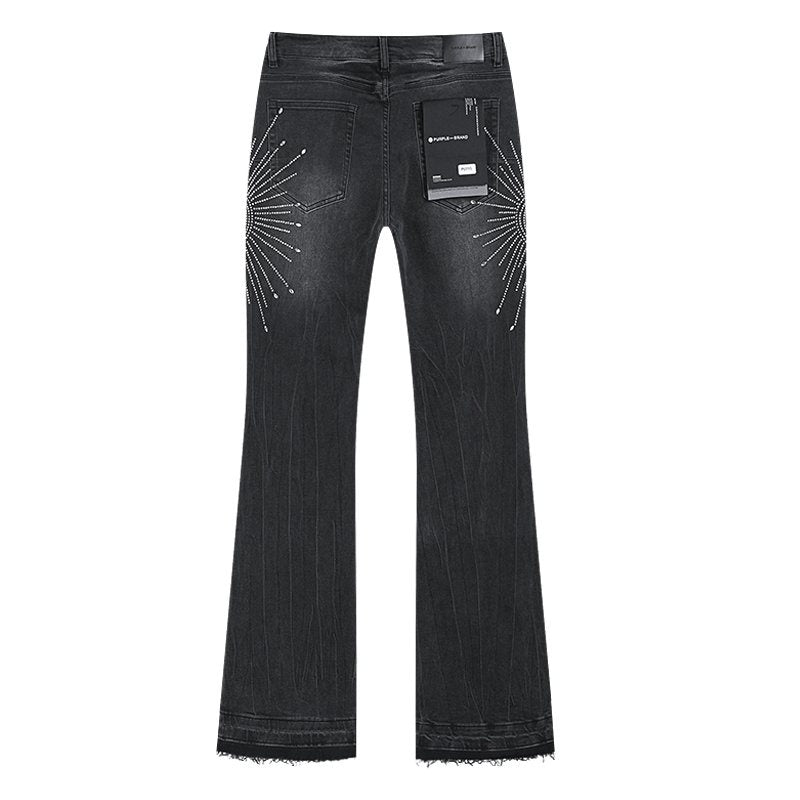 Purple Brand Rhinestone Sunburst Flare Jeans