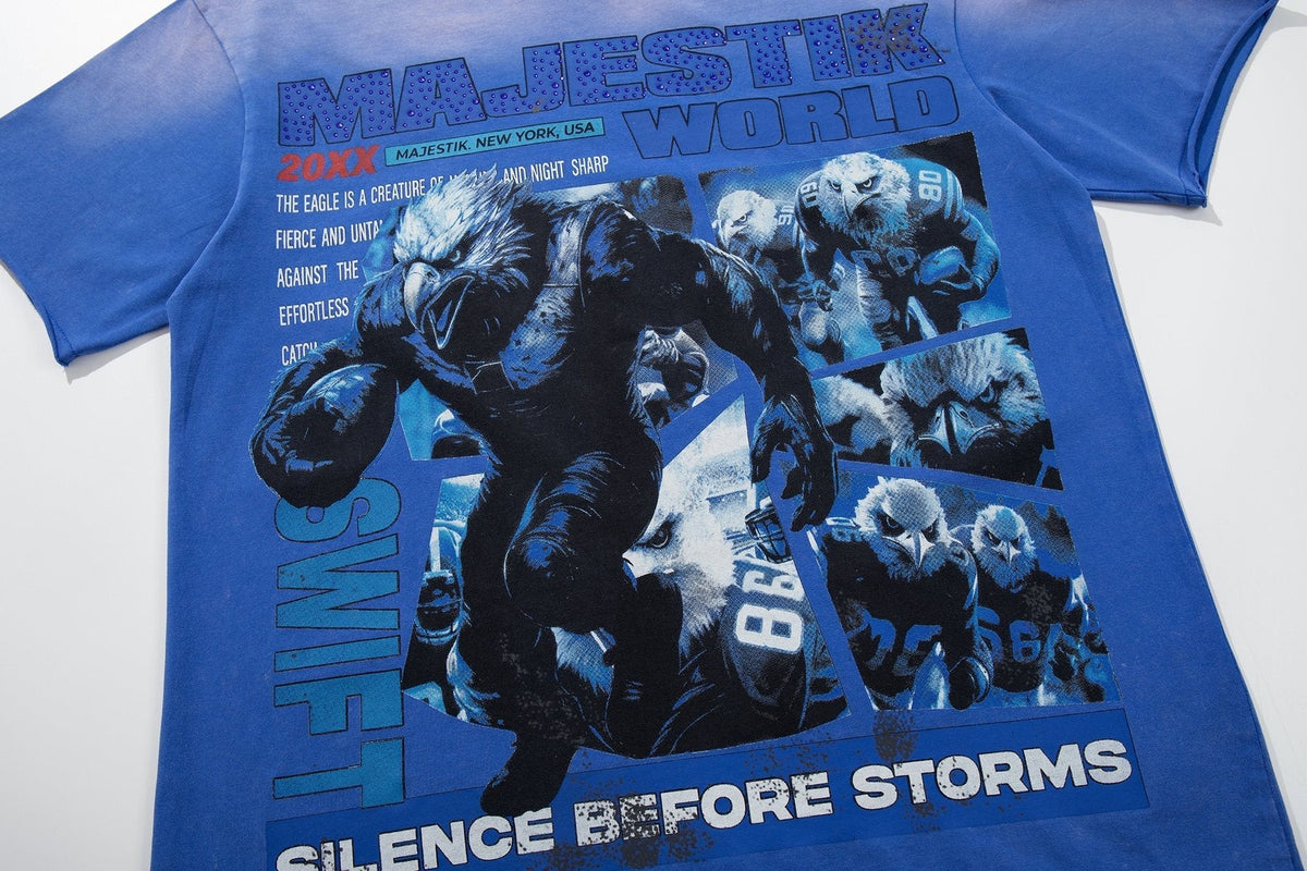 MAJESTIK Washed Blue Front & Back Graphic Short-Sleeve T-Shirt