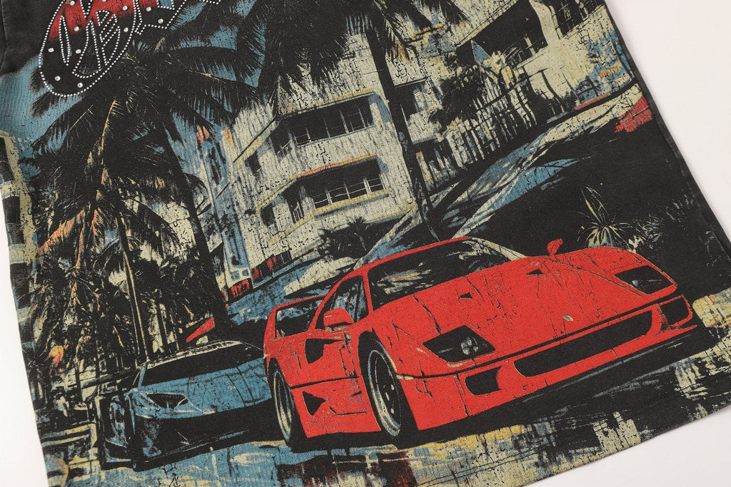 Godspeed Car & Building Graphic Studded-Sleeve T-Shirt