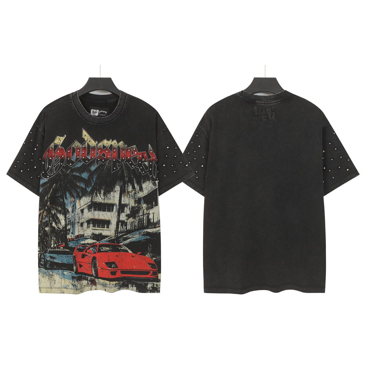 Godspeed Car & Building Graphic Studded-Sleeve T-Shirt