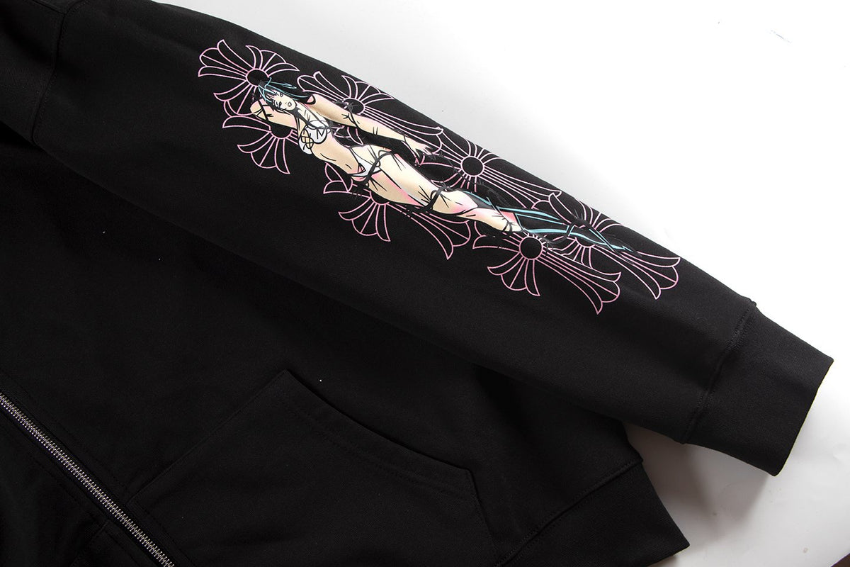 Chrome Hearts Anime Floral Zip-Up Hoodie