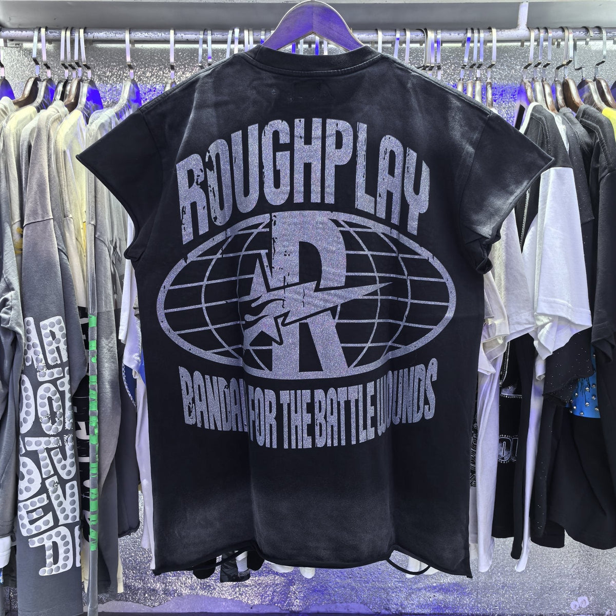 Rough Play Washed Rhinestone Sleeveless T-Shirt
