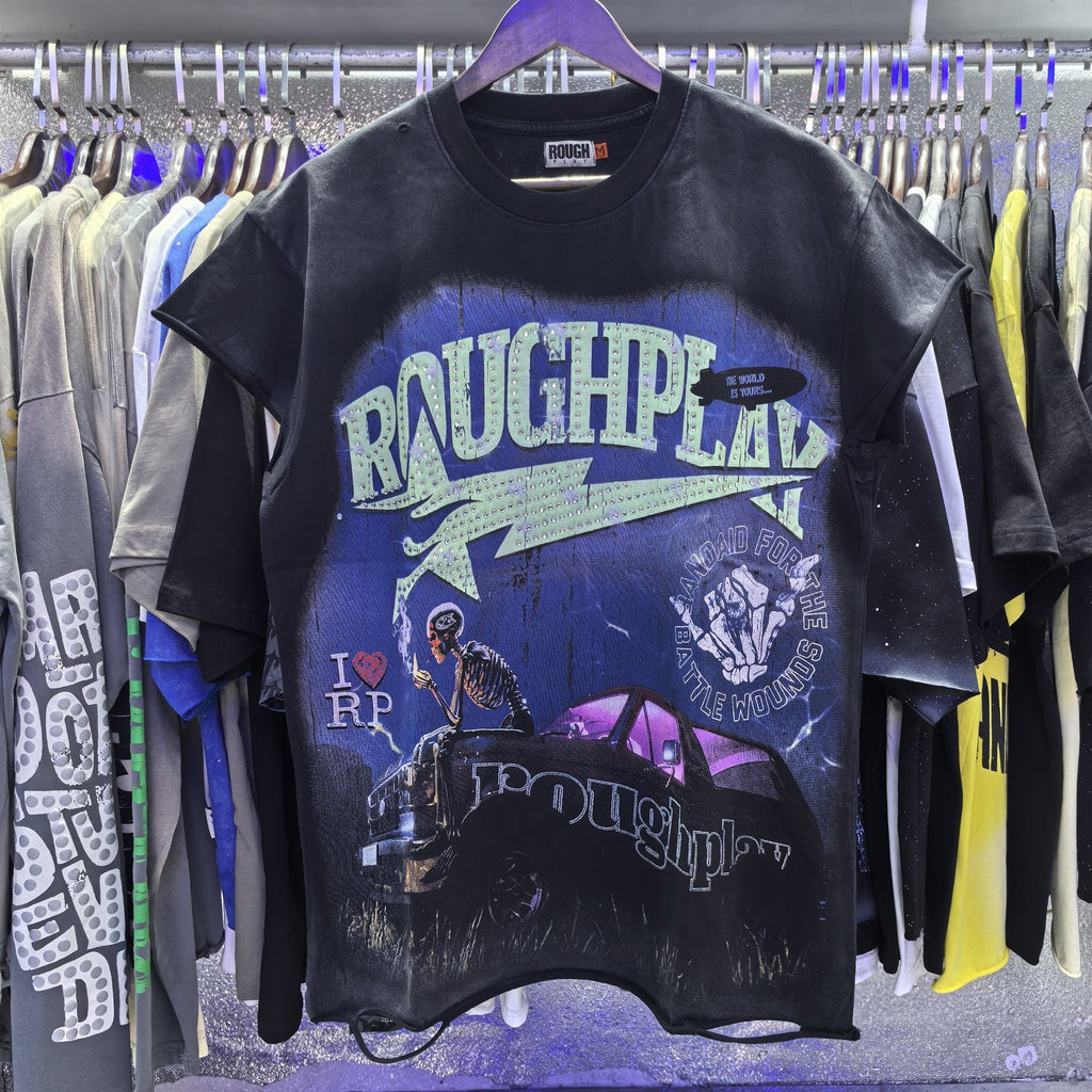 Rough Play Washed Rhinestone Sleeveless T-Shirt