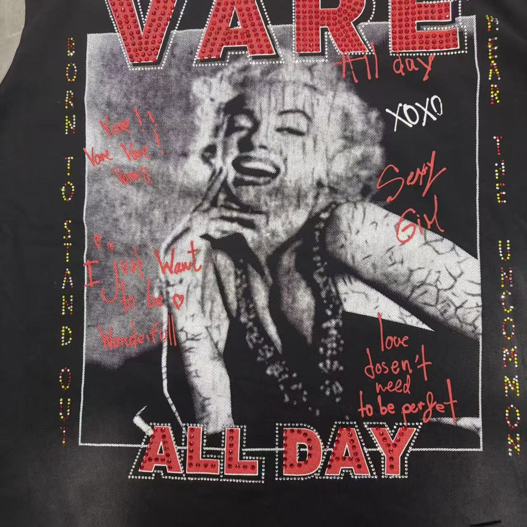 VARE ALL DAY Portrait Graphic Contrast-Sleeve T-Shirt