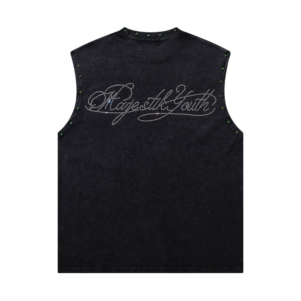 MAJESTIK Rhinestone Graphic Sleeveless T-Shirt