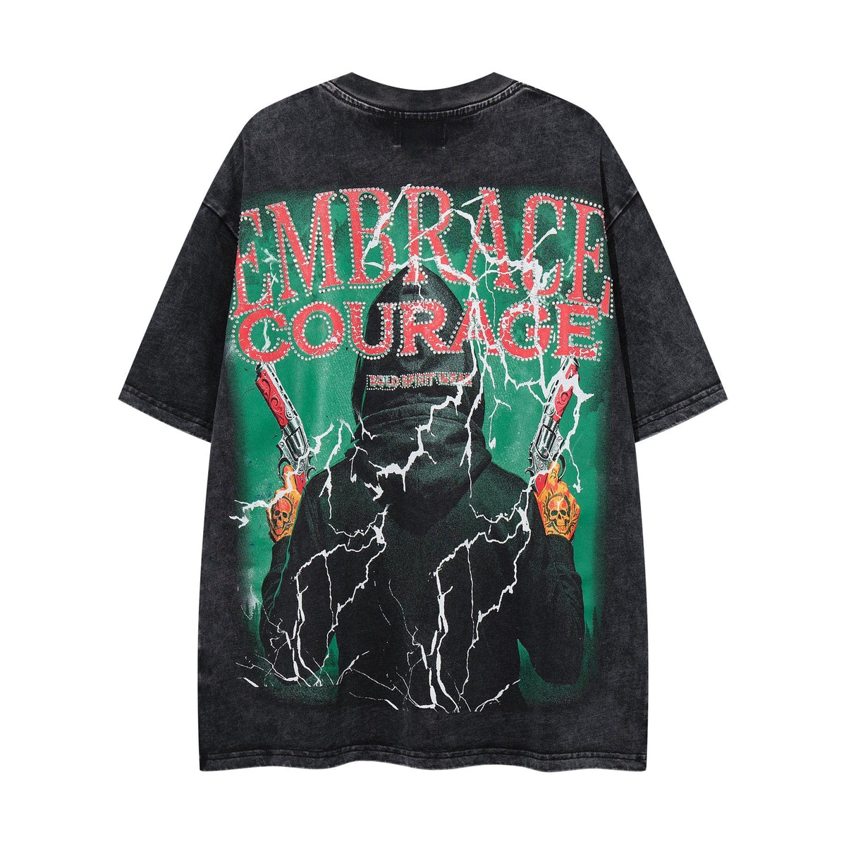 MAJESTIK Washed Black Skull Graphic T-Shirt