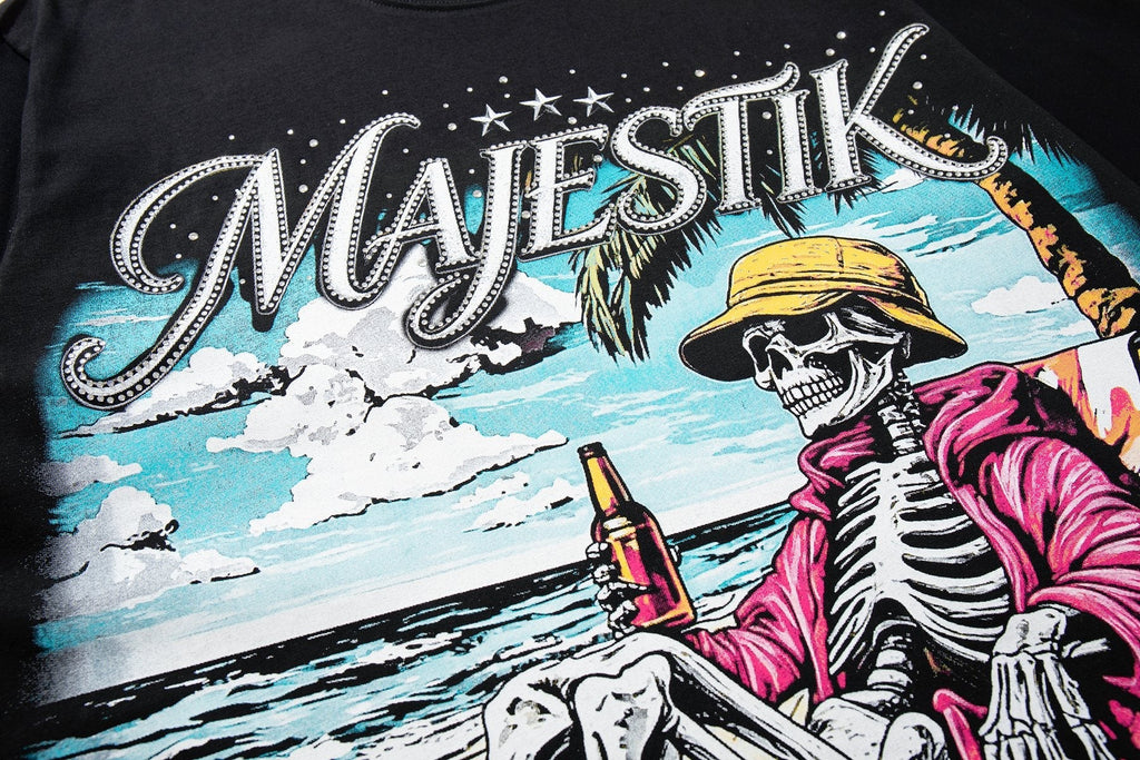 MAJESTIK Rhinestone Distressed Graphic T-Shirt