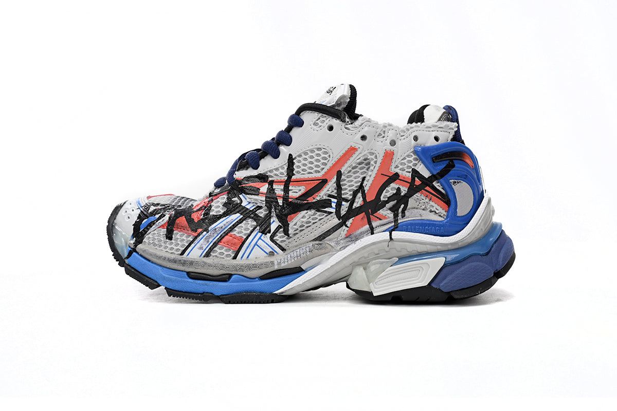 Balenciaga Runner White And Blue Printing 677402 W3RB6 1264
