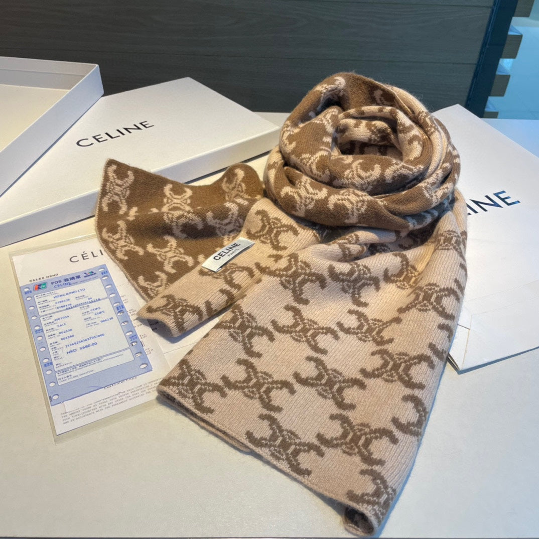 Celine Style Triomphe Monogram Knit Scarf